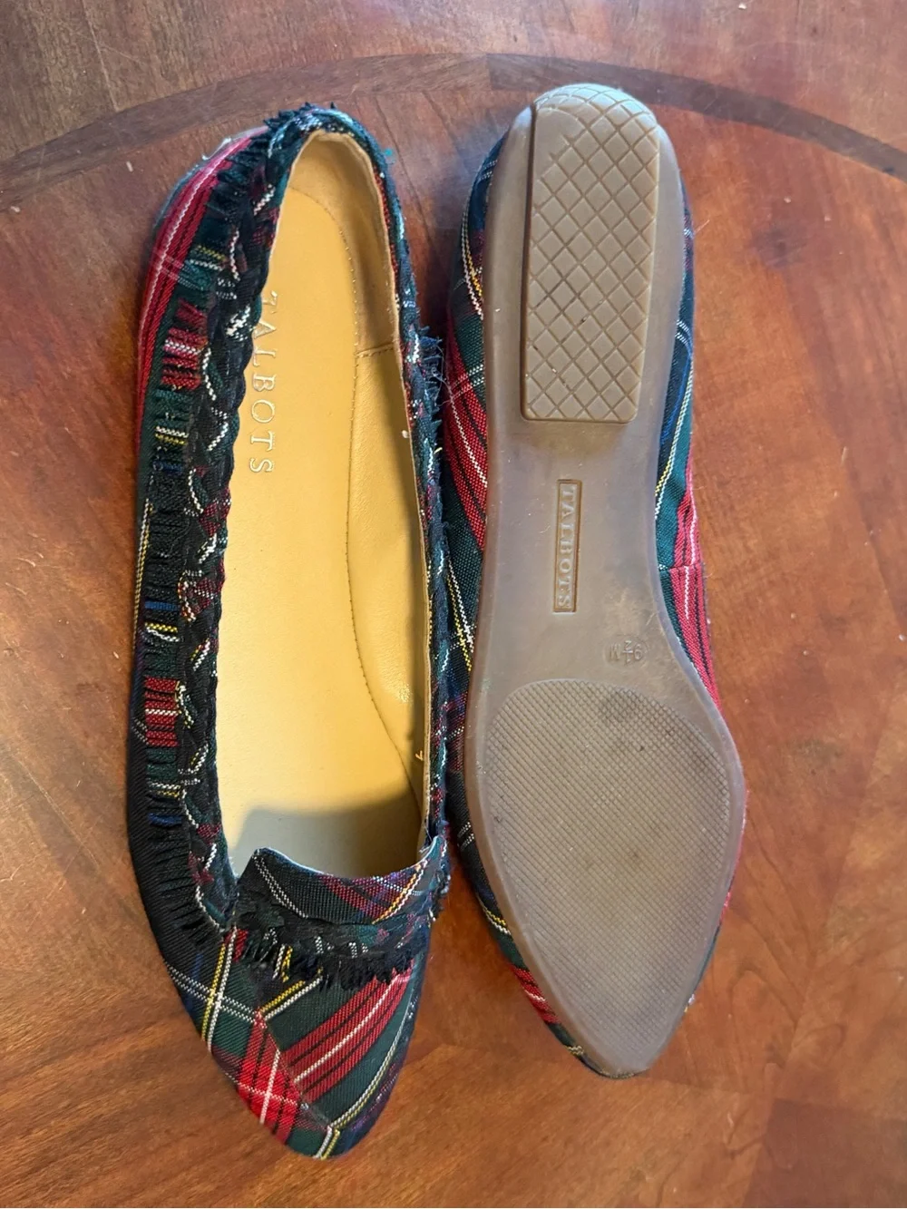 Talbots Francesca Driving Flats Tartan Size 9.5 Plaid Shoes Christmas Ruffle